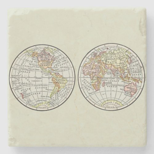 Travel Globe Map Earth 1916 World Atlas  Stone Coaster