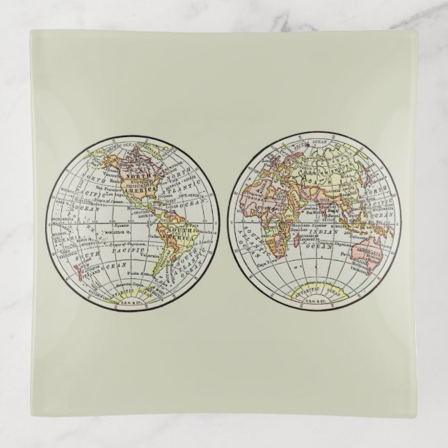 Travel Globe Map Earth 1916 World Atlas  Trinket Tray (Front)