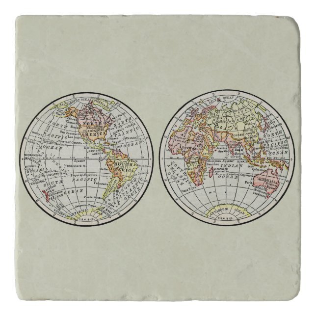 Travel Globe Map Earth 1916 World Atlas  Trivet (Front)