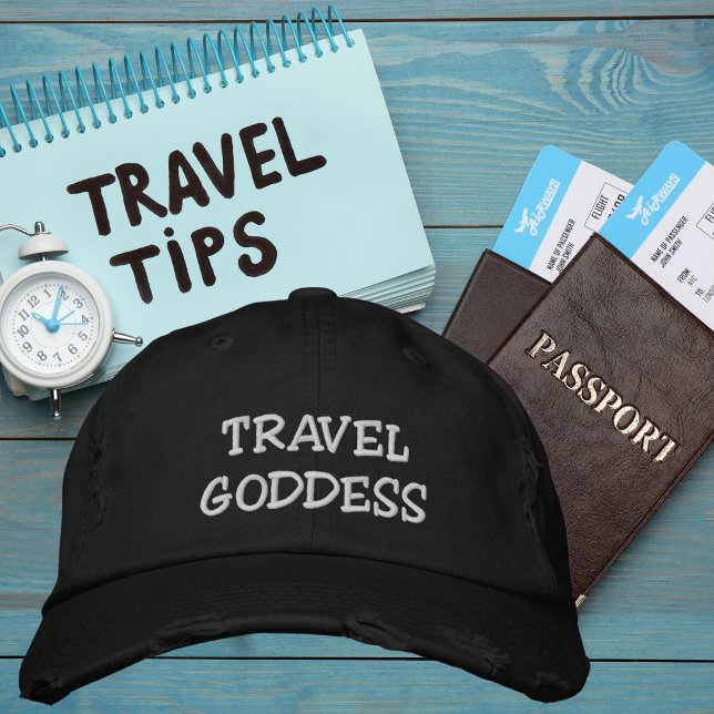Travel Goddess Typography, Wanderlust, Simple Embroidered Baseball Cap (Creator Uploaded)