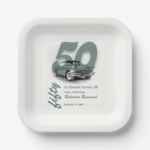 Travel Green Classic Car Turns 50th Birthday Paper Plates