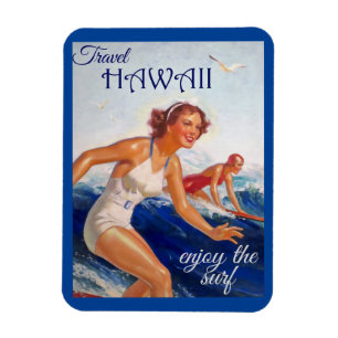 Travel Hawaii, Enjoy the Surf, Retro Magnet