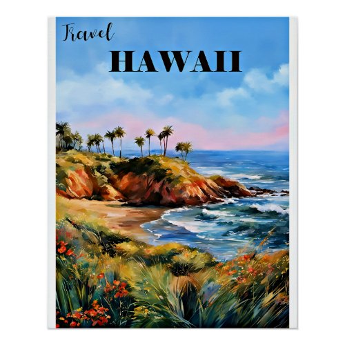 Travel Hawaii tropical palm trees Poster