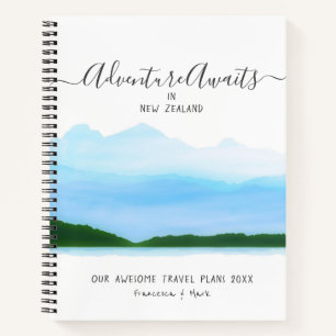 Travel Honeymoon Couple Plans Blue Watercolor name Notebook