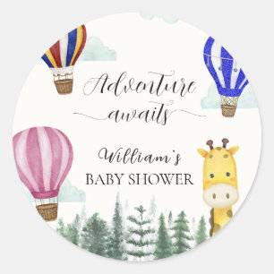 Travel Hot Air Balloon Jungle Giraffe Baby Shower  Classic Round Sticker