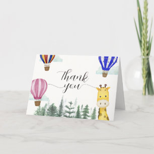 Travel Hot Air Balloon Jungle Giraffe Baby Shower  Letterpress Thank You Card