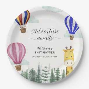 Travel Hot Air Balloon Jungle Giraffe Baby Shower Paper Plates