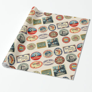 Travel, Hotel Stickers, Luggage style, Wrapping Paper