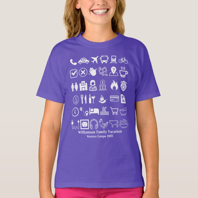Travel Icons Visual Language Translation Vacation  T-Shirt (Front)