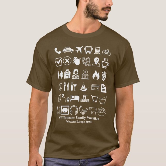Travel Icons Visual Language Translation Vacation  T-Shirt (Front)