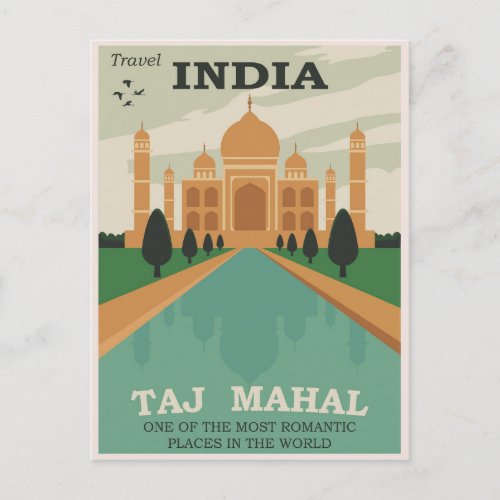 Travel India Taj Mahal Retro Postcard