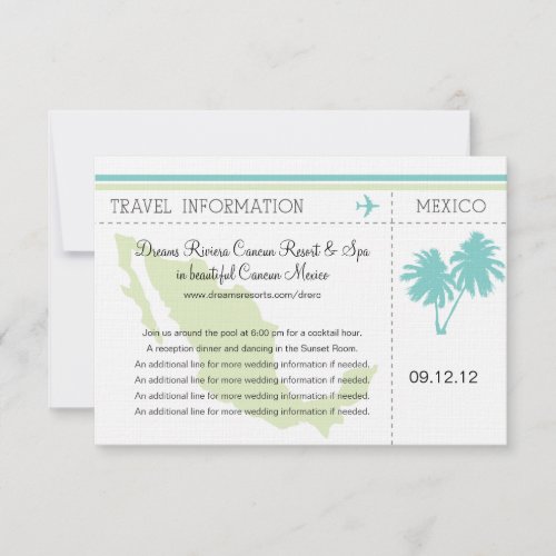 Travel Information Boarding Pass TO MEXICO Custom Invitations