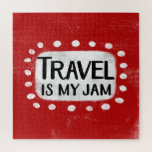 Travel Is My Jam Jigsaw Puzzle<br><div class="desc">"Travel Is My Jam" is a fun text design with a white accent shape surrounded by white whimsical textured dots.</div>