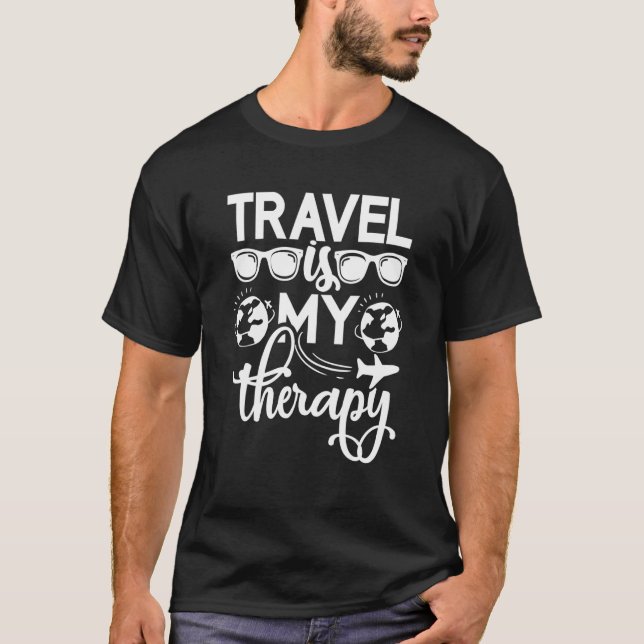 Travel Is My Therapy Camping Adventure Traveling V T-Shirt (Front)