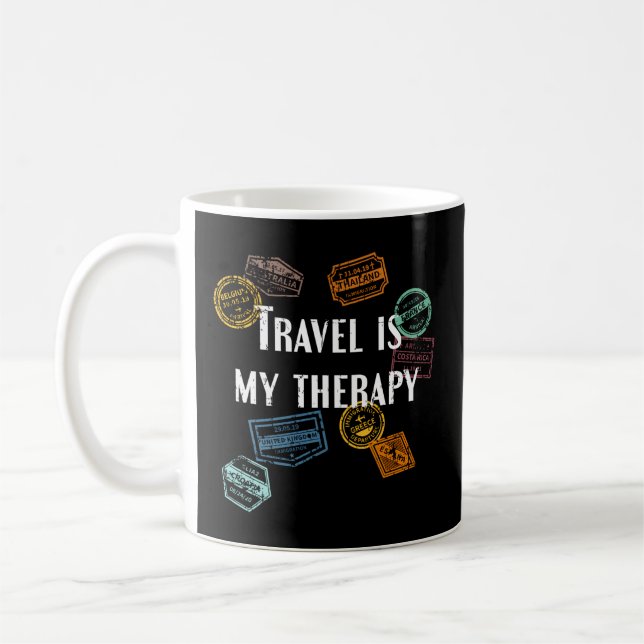 Travel Is My Therapy Distressed World Traveler Pas Coffee Mug (Left)