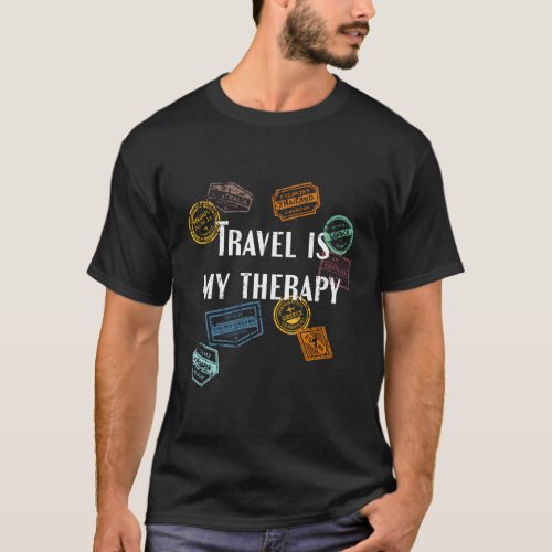 Travel Is My Therapy Distressed World Traveler Pas T_Shirt