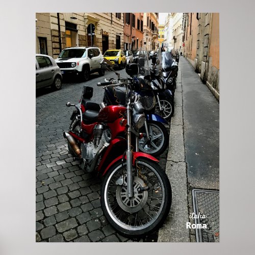 Travel  Italy _ Rome parked motorcycles Poster