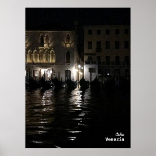 Travel Italy - Venice Dark night with gandolas Poster