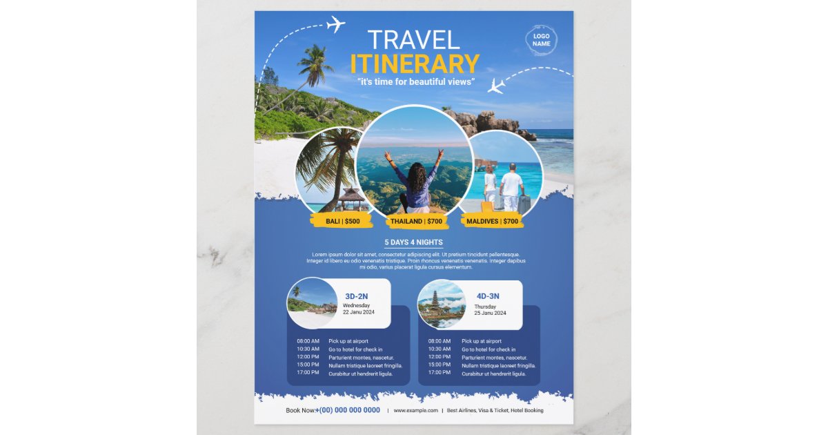 Travel Itinerary Flyer Template | Zazzle