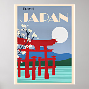 Travel Japan, vintage illustration, Poster