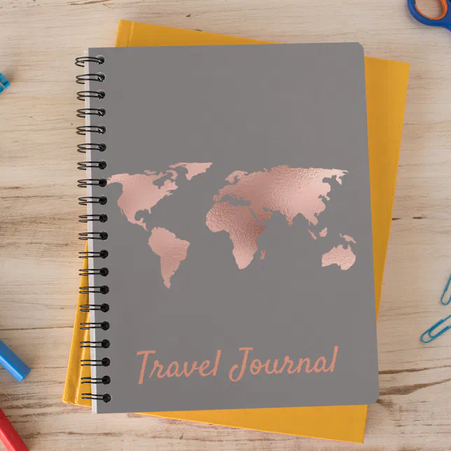 Travel Journal Pretty Rose Gold Map Foil