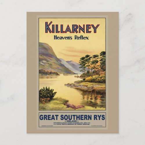 Travel Killarney Ireland by Railways Vintage Postcard