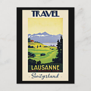 Travel Lausanne, Switzerland vintage poster, Holiday Postcard