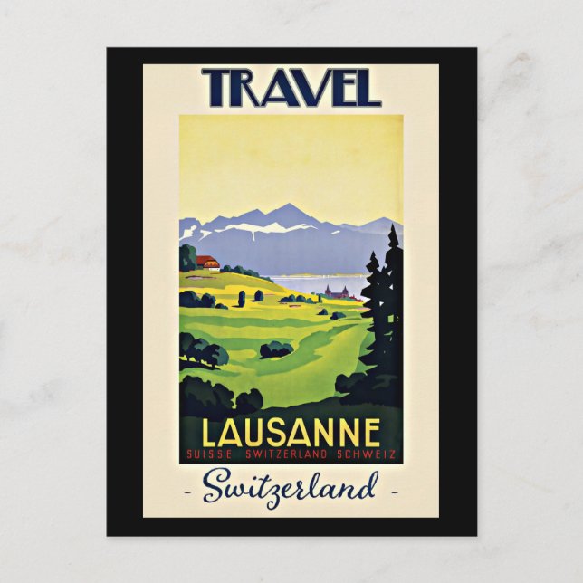 Travel Lausanne, Switzerland vintage poster, Holiday Postcard (Front)