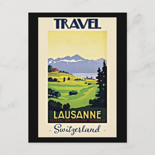 Travel Lausanne Switzerland vintage poster Postcard