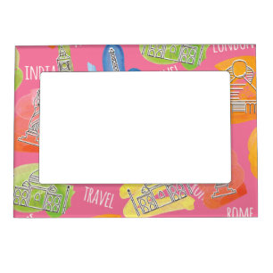 Travel Locations Pattern Magnetic Photo Frame