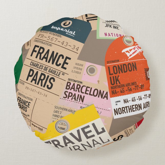 Travel Locations Pattern Round Pillow (Back)