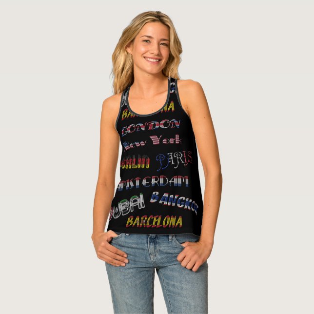 Travel London New York Berlin Paris Dubai Tank Top (Front Full)