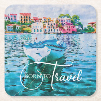 Travel love square paper coaster