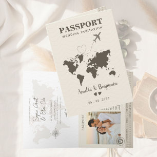 Travel love Theme Passport Destination Wedding Invitation
