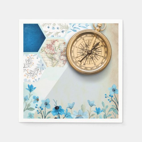 Travel Lover  Golden Compass Paper Napkin