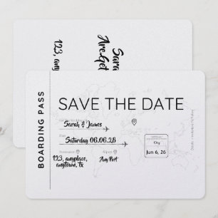 travel lover save the date boarding pass