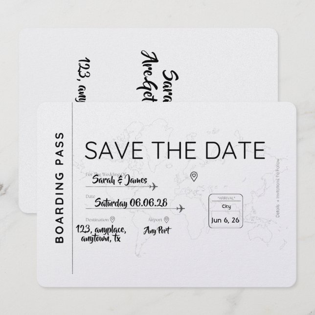 travel lover save the date boarding pass (Front/Back)