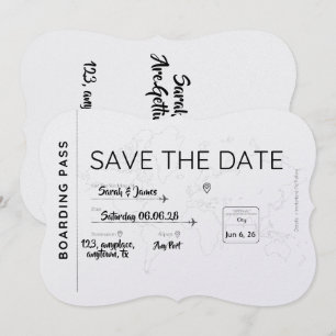 travel lover save the date boarding pass