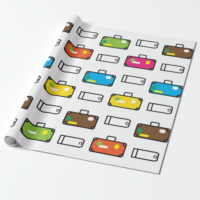 Travel luggage themed wrapping paper (Unrolled)