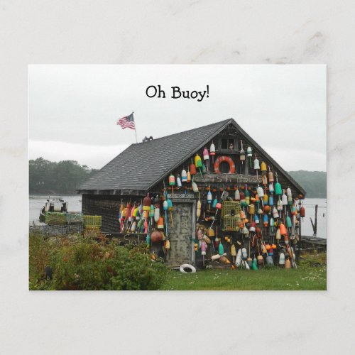 Travel Maine Lobster buoys Oh Buoy shack view PC Postcard