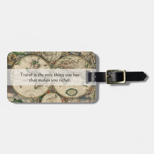 Travel Makes You Richer Quote - Customizable Luggage Tag (Front Horizontal)