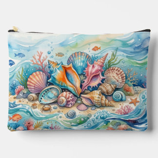 Travel Makeup Pouch for Shell Lovers Ocean Water