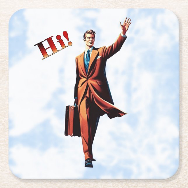 Travel Man Square Paper Coaster (Front)