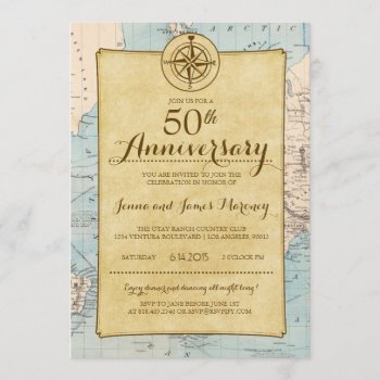 Travel Map 50th Anniversary Invitation by GreenLeafDesigns at Zazzle