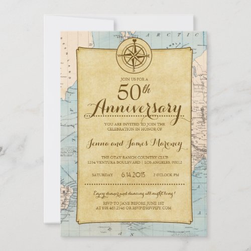 Travel Map 50th Anniversary Invitation