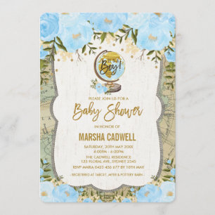 Travel Map Baby Shower Adventure Globe Invitation