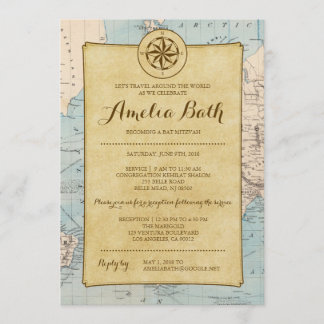 Travel Map Bat Mitzvah Invitation