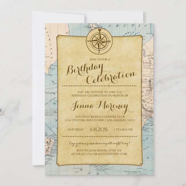 Travel Map Birthday Celebration Invitation (Front)