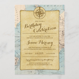 Travel Map Birthday Celebration Invitation
