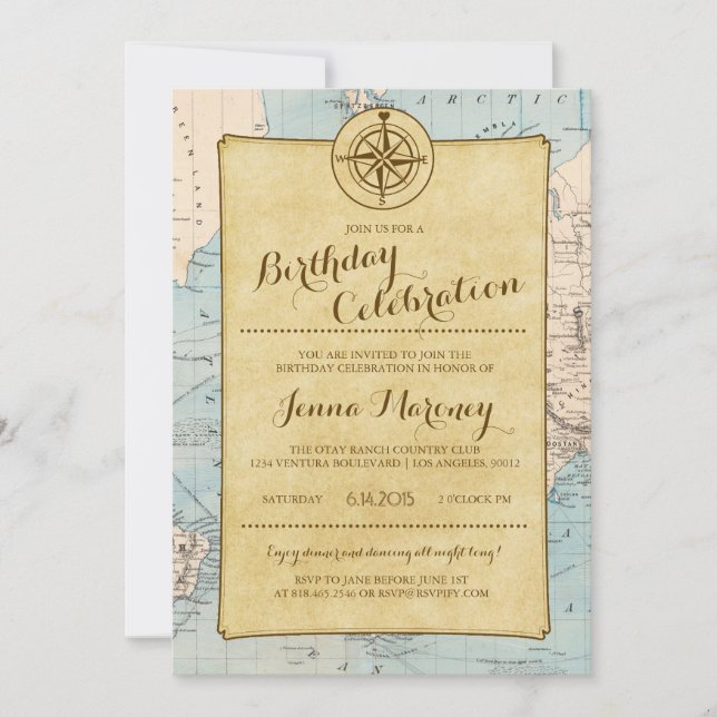 Travel Map Birthday Celebration Invitation (Front)